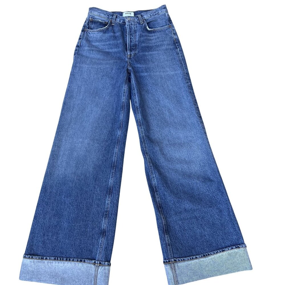 AGOLDE Dame Womens 25 / 2 High Rise Jeans Wide Leg Cuffed Button Fly Slung Baggy